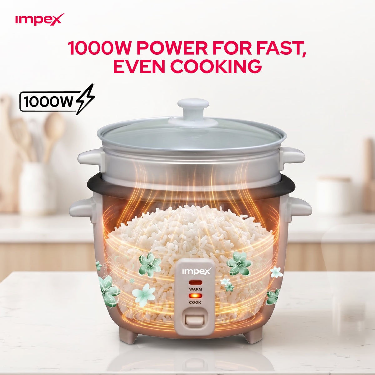 Impex RC2804 – 2.8 Litre 1000W Drum Rice Cooker with Steamer