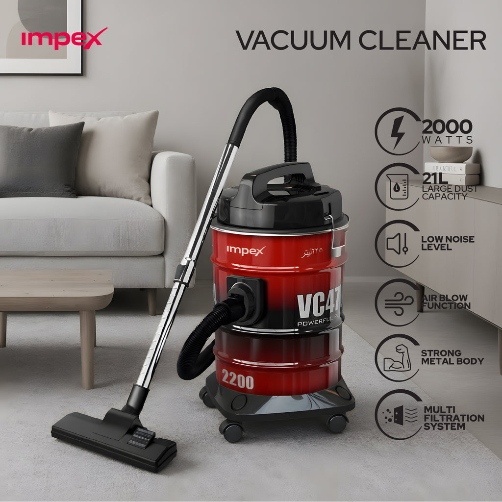 Impex VC4704 – 2200W 21L Drum Vacuum Cleaner with Blower Function