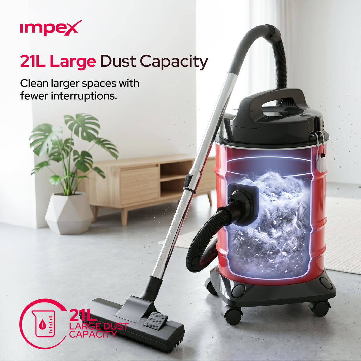 Impex VC4704 – 2200W 21L Drum Vacuum Cleaner with Blower Function