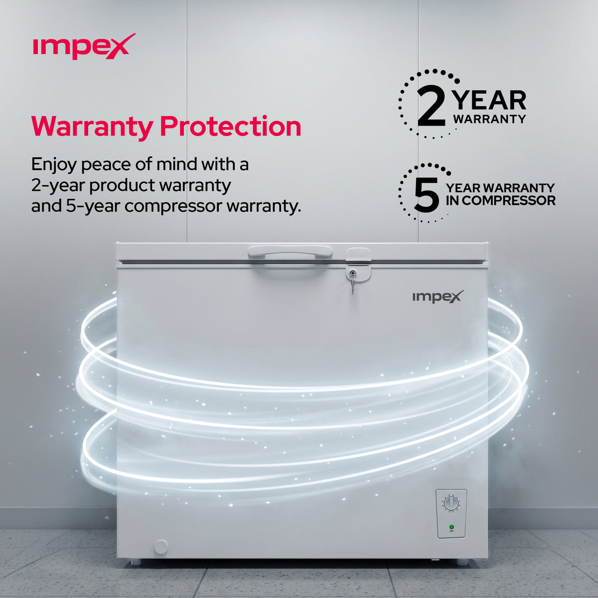 امبكس IMCF200W - فريزر أفقي سعة 200 لتر مع قفل وعجلات ومصباح داخلي