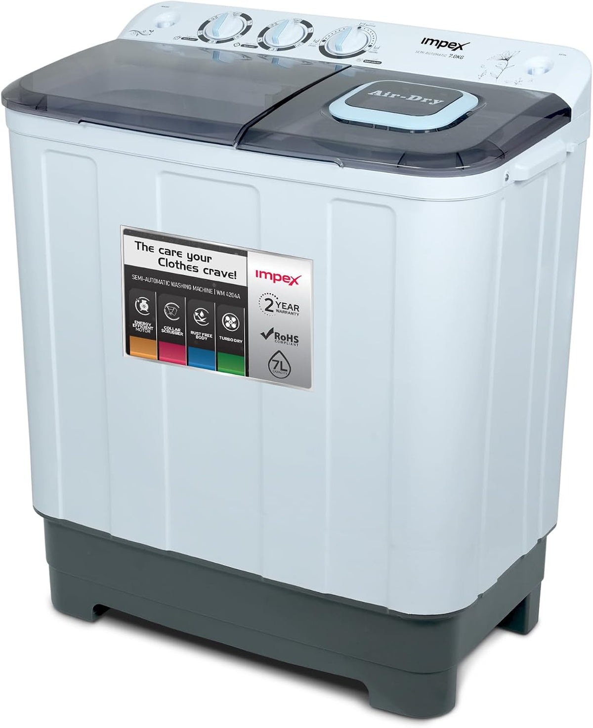 Impex WM 4204 7 kg Semi-Automatic Washing Machine – White & Gray