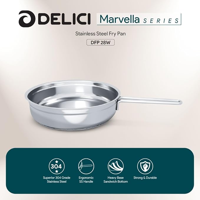 Delici DFP28W 28 cm 304 Stainless Steel Fry Pan