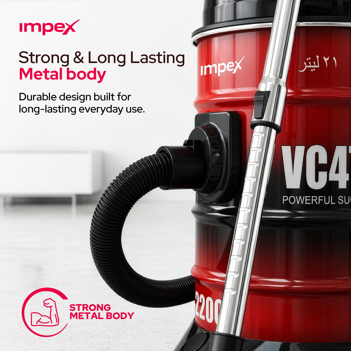 Impex VC4704 – 2200W 21L Drum Vacuum Cleaner with Blower Function