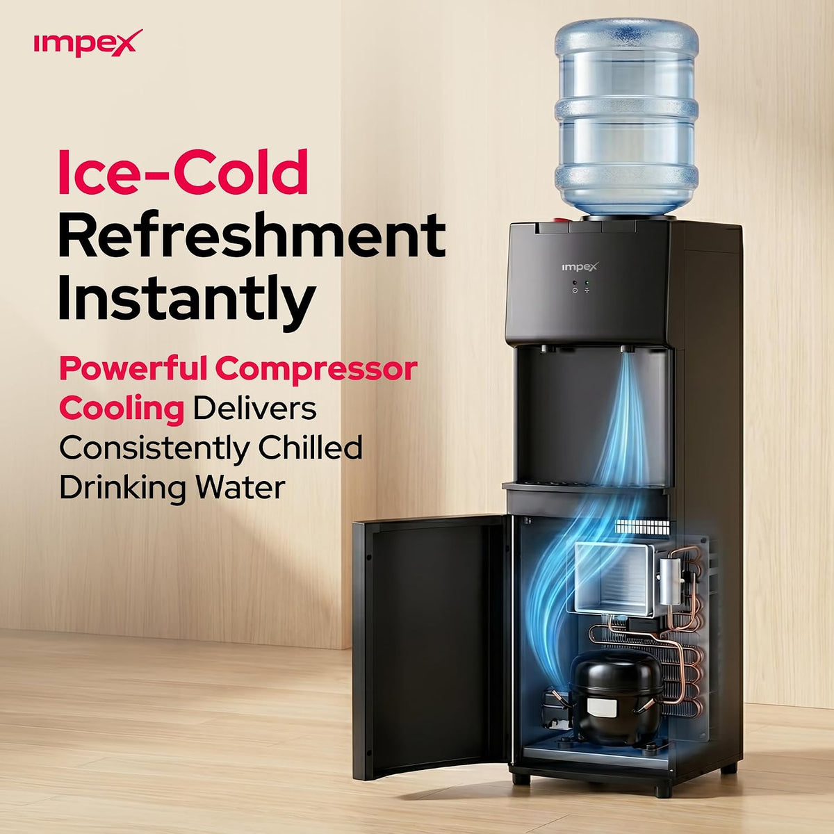 Impex WD3904B – موزع مياه ساخن وبارد بحنفيتين مع تبريد بالضاغط