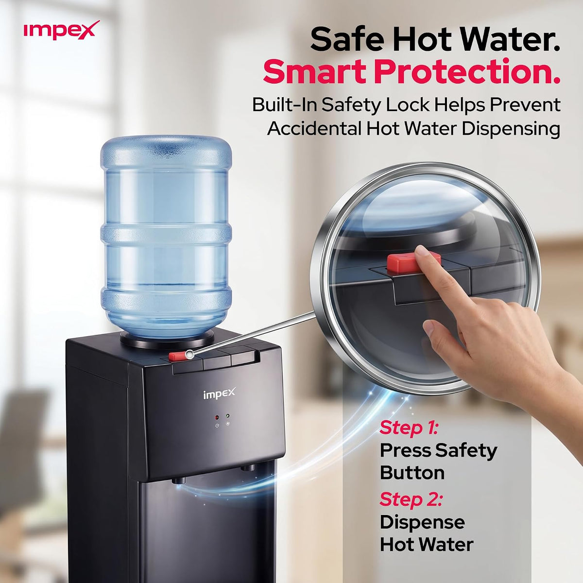 Impex WD3904B – موزع مياه ساخن وبارد بحنفيتين مع تبريد بالضاغط