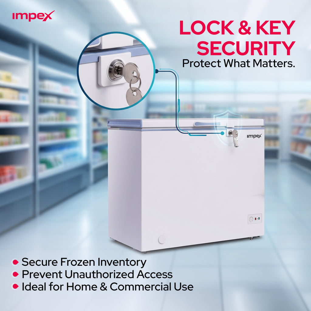 Impex IMCF150W – 150L Chest Freezer with Lock, Castor Wheels & Interior Lamp