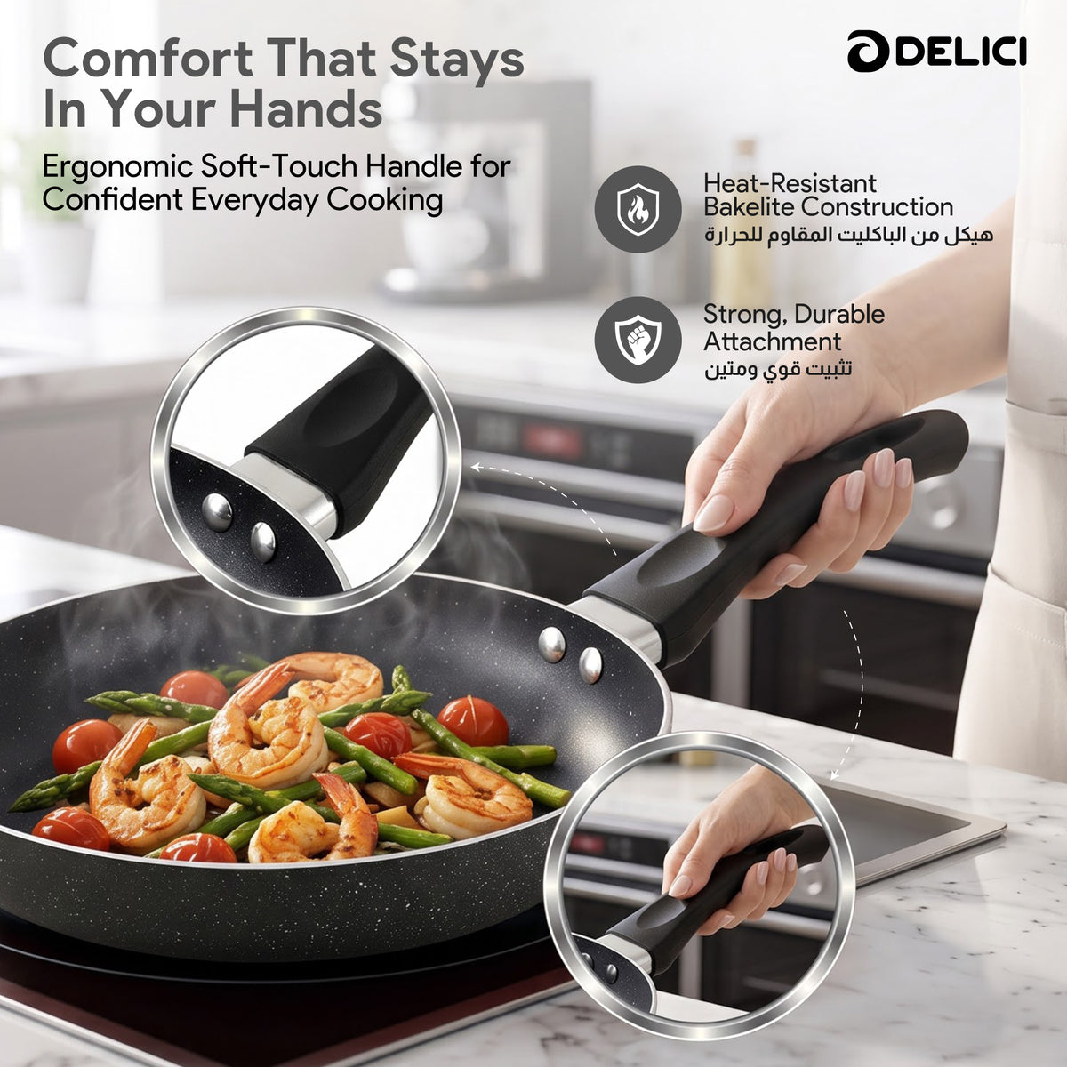 Delici Granite Gray Nonstick Fry Pan 26 cm – AFP26GE | PFOA-Free, Dishwasher Safe