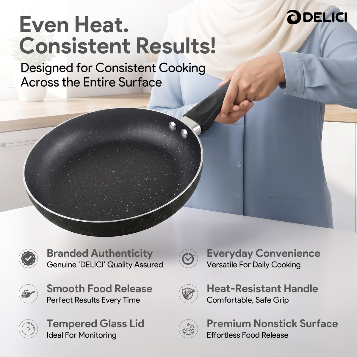 Delici Granite Gray Nonstick Fry Pan 28 cm – AFP28GE | PFOA-Free, Dishwasher Safe
