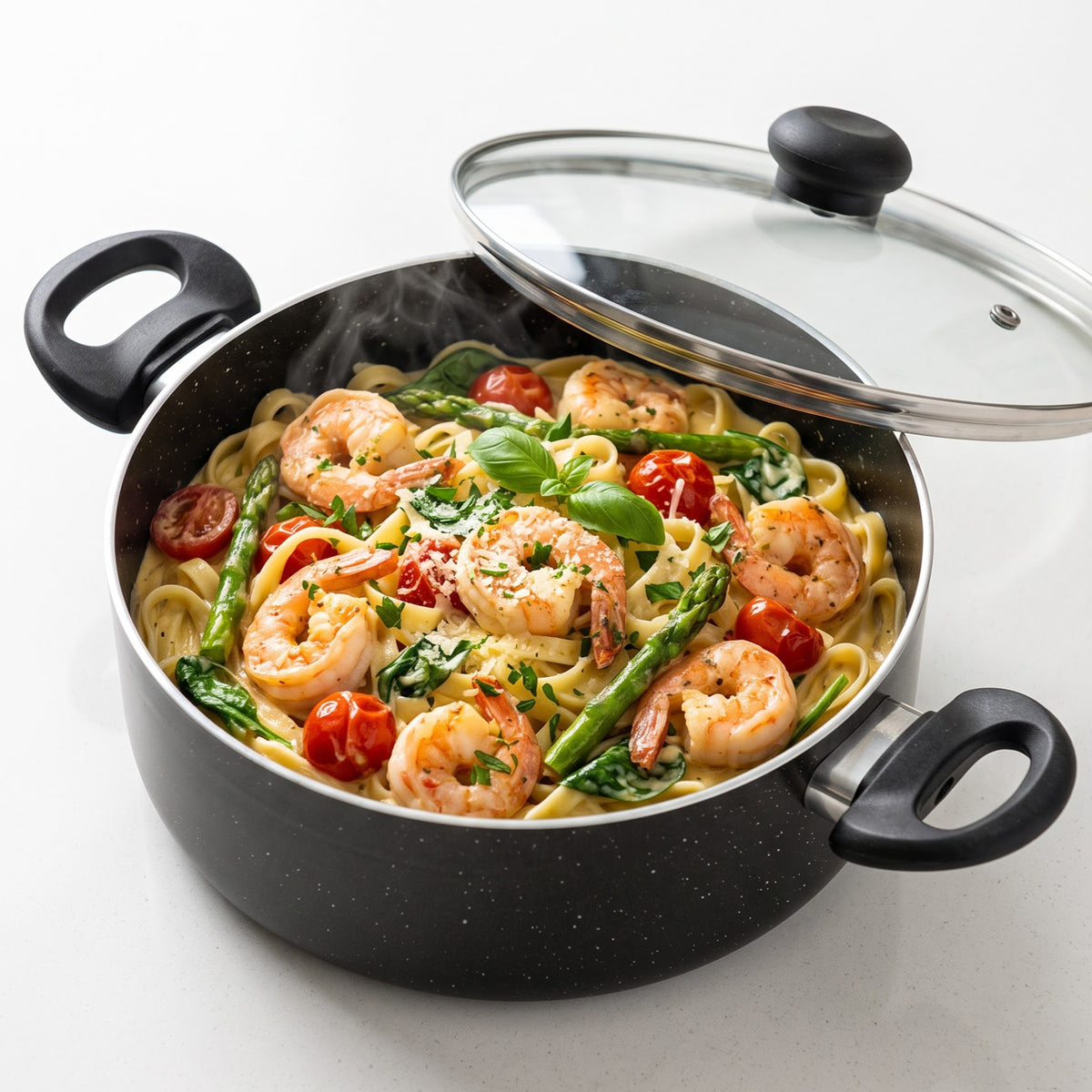 Delici Granite Gray Nonstick Sauce Pan 24 cm – ASP24GE | PFOA-Free, Glass Lid