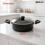 Delici Granite Gray Nonstick Sauce Pan 26 cm – ASP26GE | PFOA-Free, Glass Lid