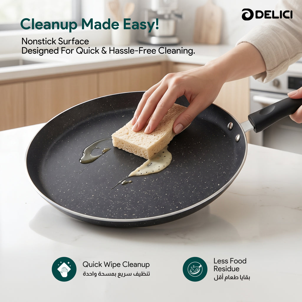 Delici Granite Gray Nonstick Tawa Pan 28 cm – ATP28GE | PFOA-Free, Dishwasher Safe