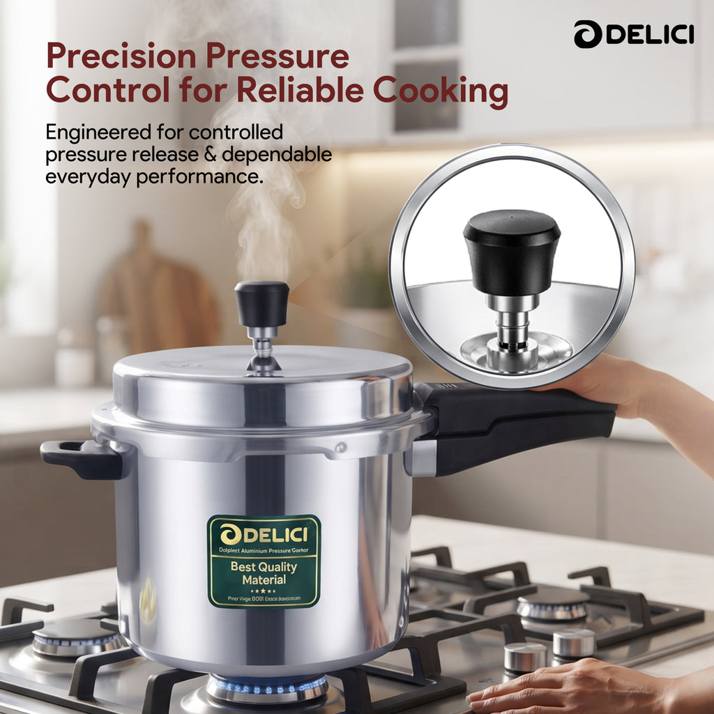Delici Dripless 5 Litre NIB Aluminium Pressure Cooker – ADPC5E | Induction Compatible