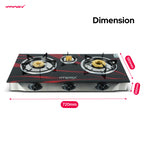 Impex LP Gas Stove 3-Burner Glass (IGS-1213F)