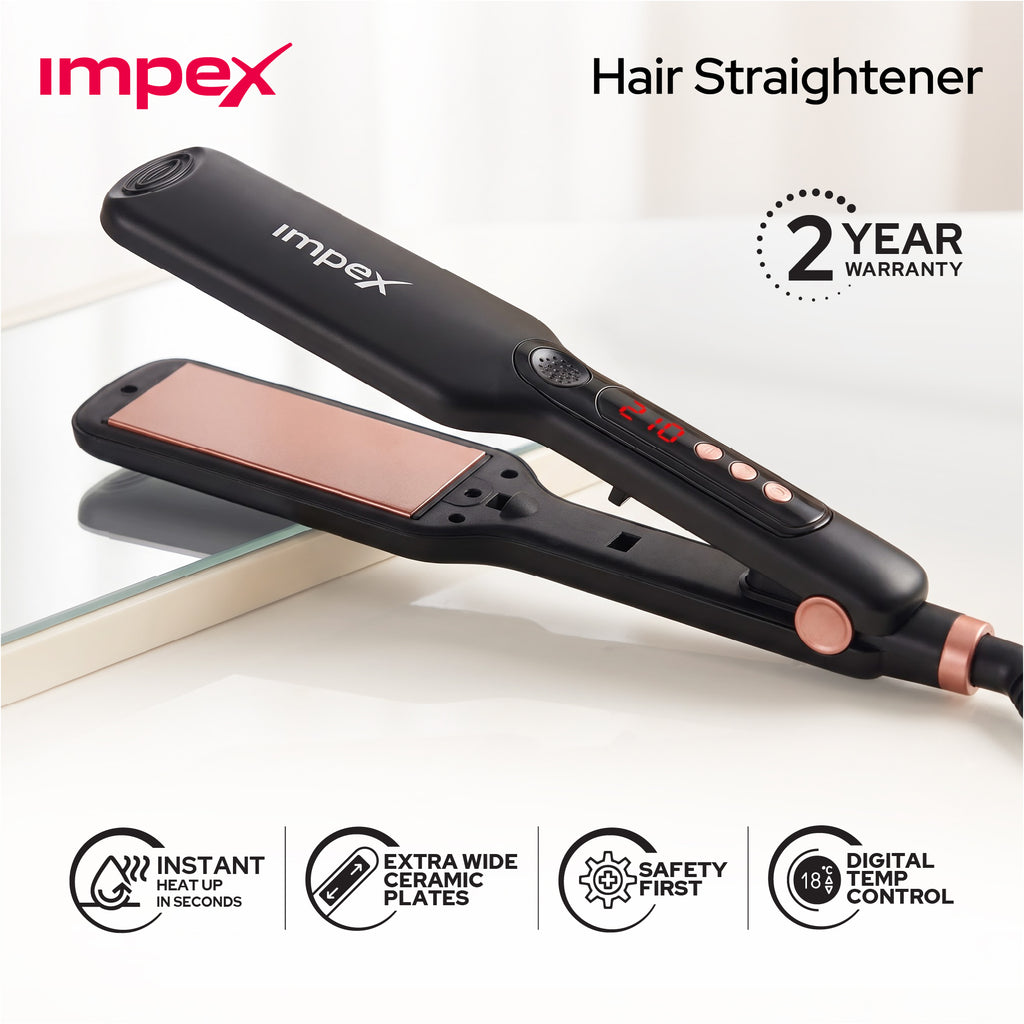 Impex HS306 – Wide Ceramic Plate Hair Straightener with Digital Temp Control
