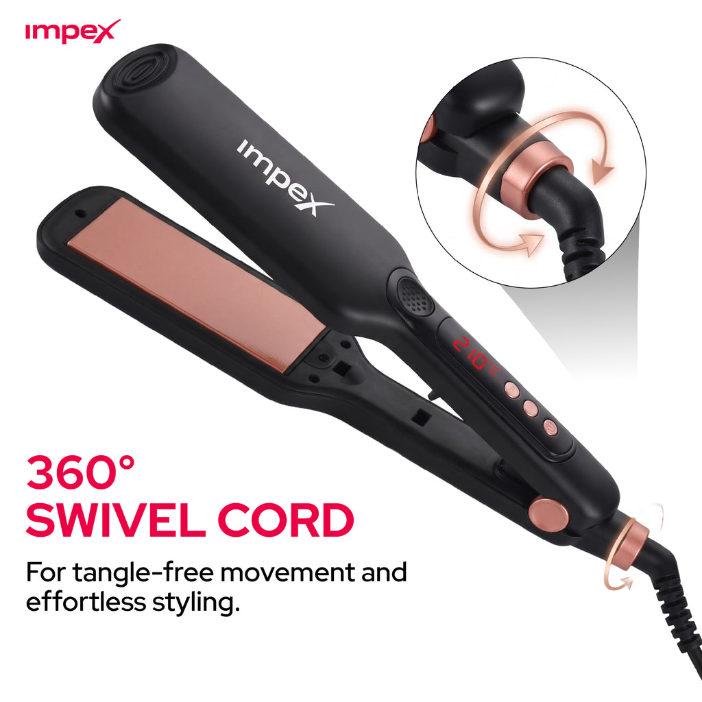 Impex HS306 – Wide Ceramic Plate Hair Straightener with Digital Temp Control