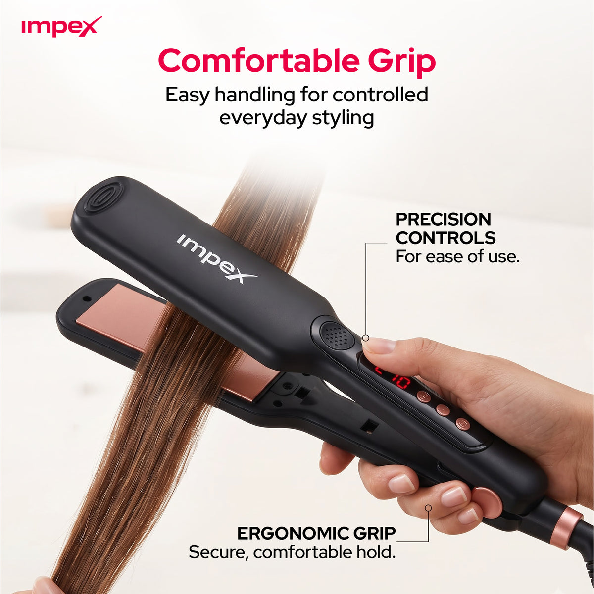 Impex HS306 – Wide Ceramic Plate Hair Straightener with Digital Temp Control