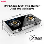 Impex LP Gas Stove 2-Burner Glass (IGS-1212F)