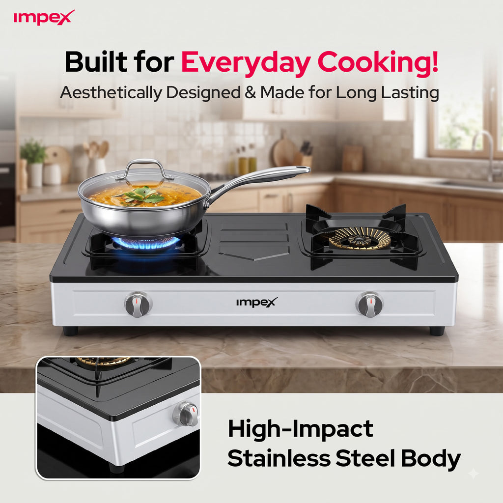 Impex 2-Burner LP Gas Stove Stainless Steel Heavy (IGS-121)