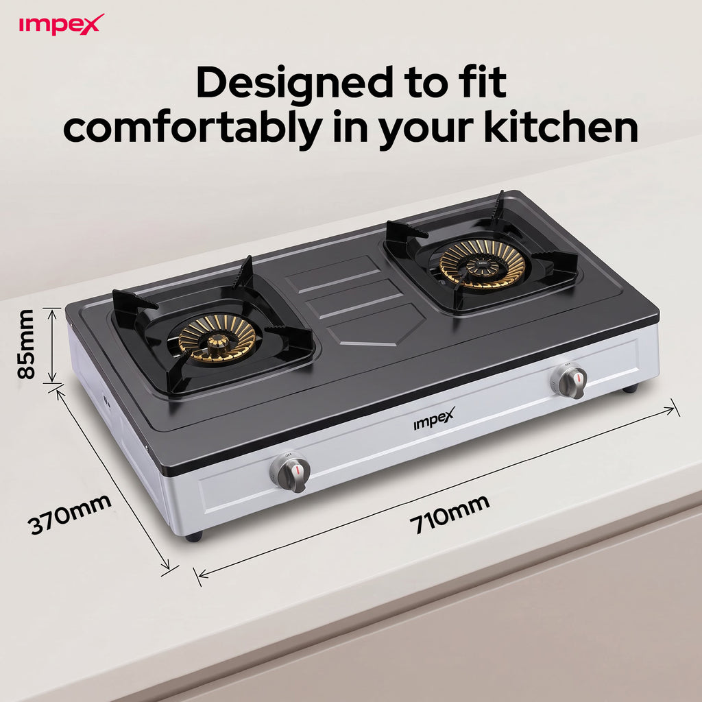Impex 2-Burner LP Gas Stove Stainless Steel Heavy (IGS-121)