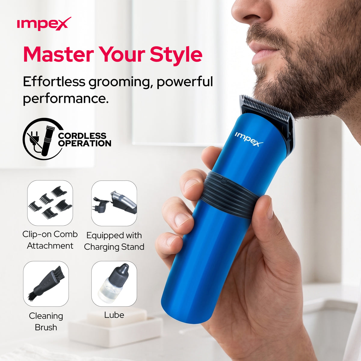 Impex IHC5 – Professional Cordless Hair Trimmer with Charging Stand