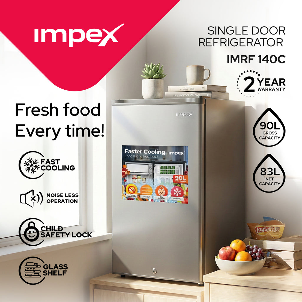 Impex IMRF140C 90L Single Door Refrigerator | Fast Cooling | Dark Grey