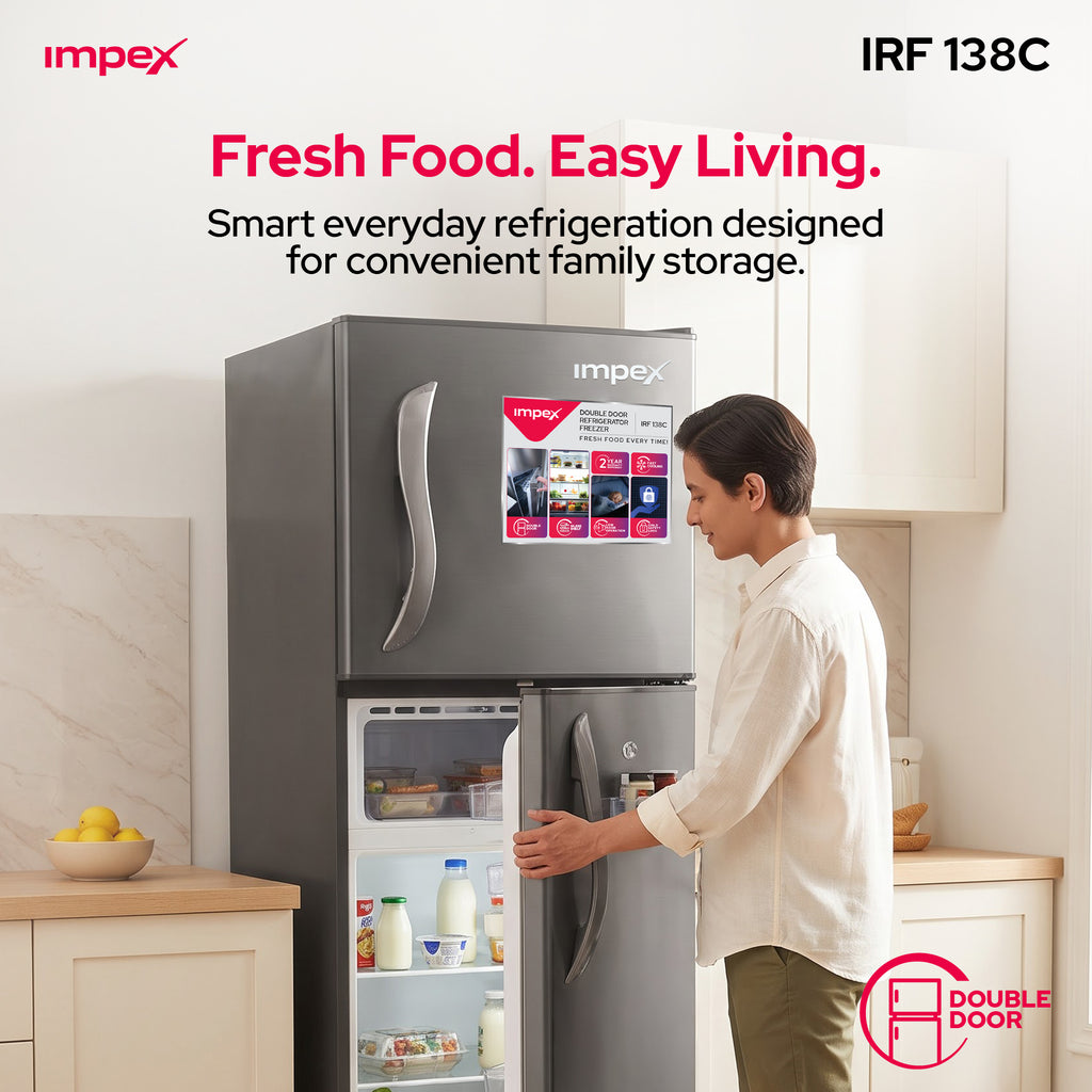 Impex IRF138C 138L Double Door Refrigerator-Freezer | Direct Cool | Dark Grey