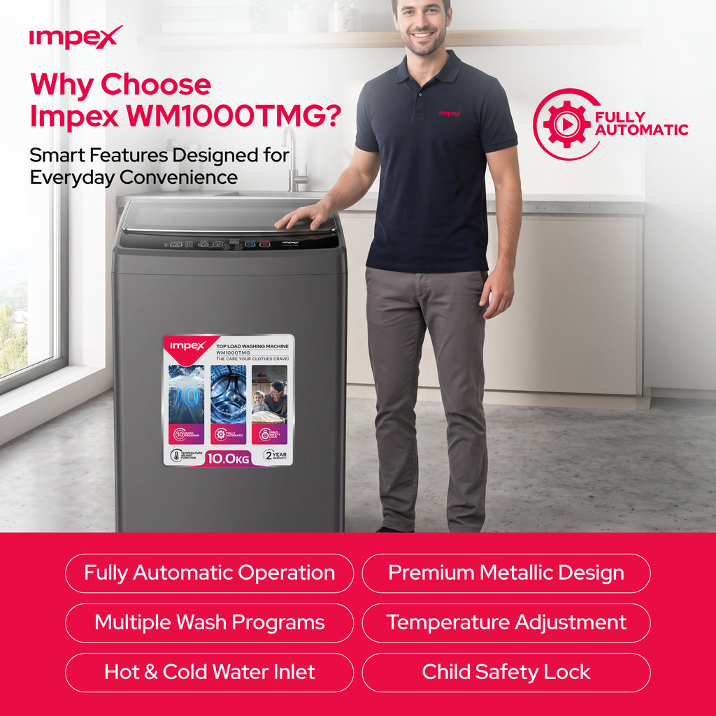 Impex WM1000TMG – 10KG Fully Automatic Top Load Washing Machine