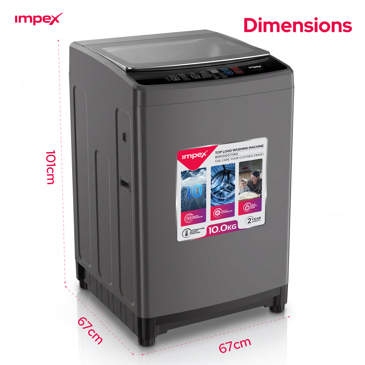 Impex WM1000TMG – 10KG Fully Automatic Top Load Washing Machine