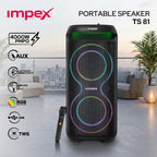 مكبر الصوت المحمول ترولي Impex TS81 | قوة 4000 واط PMPO | كاريوكي | ميكروفون لاسلكي