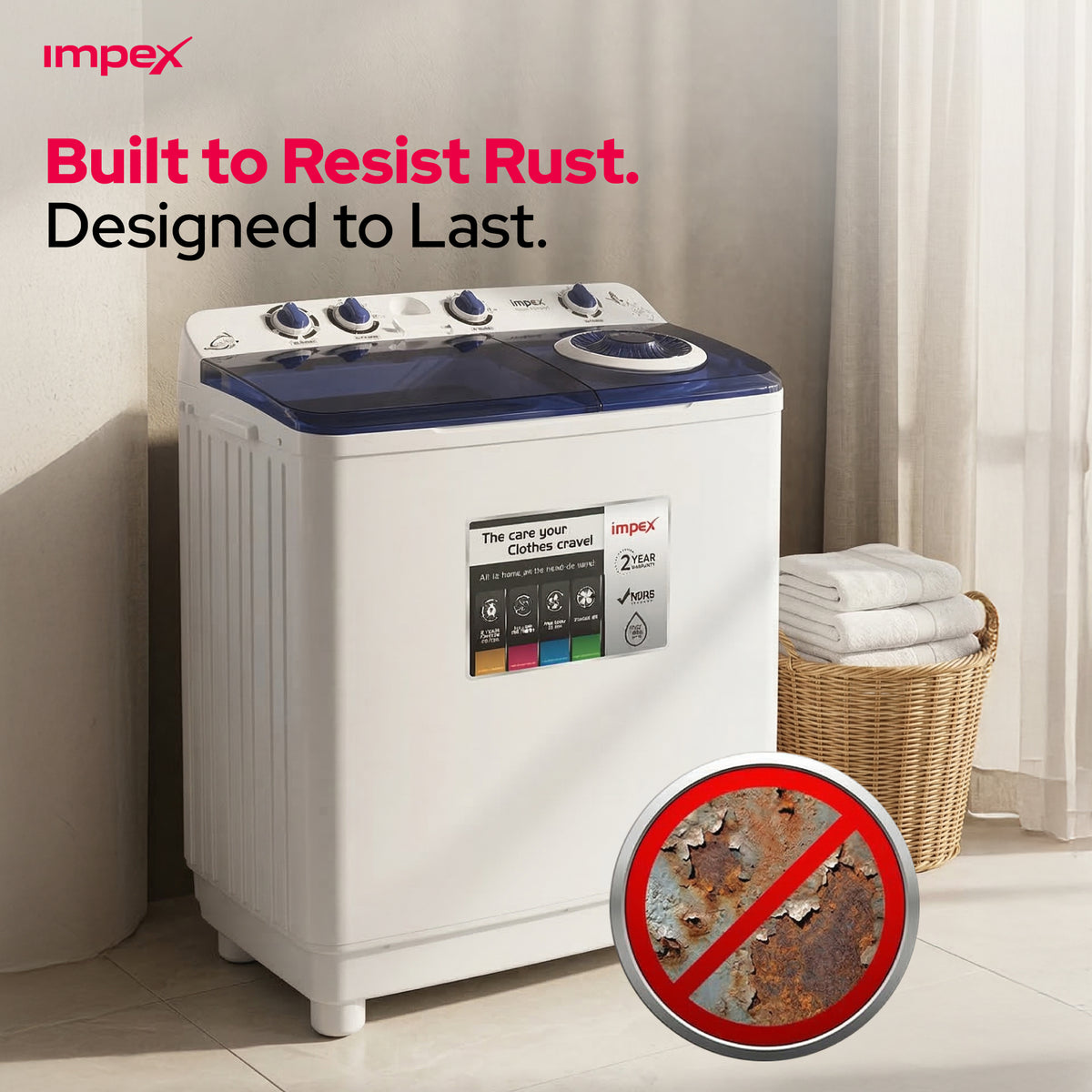 Impex WM 4205 – 12 KG Semi-Automatic Washing Machine with Air Turbo Dry
