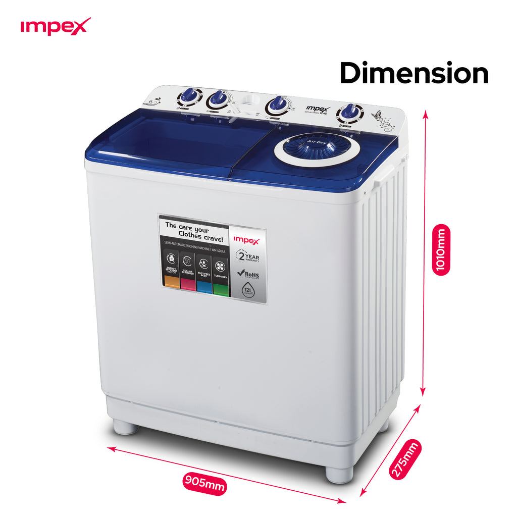 Impex WM 4205 – 12 KG Semi-Automatic Washing Machine with Air Turbo Dry