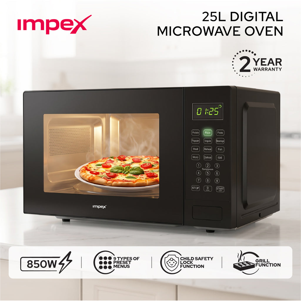 Impex MO8125DGB – 25L Digital Grill Microwave Oven with 9 Preset Menus