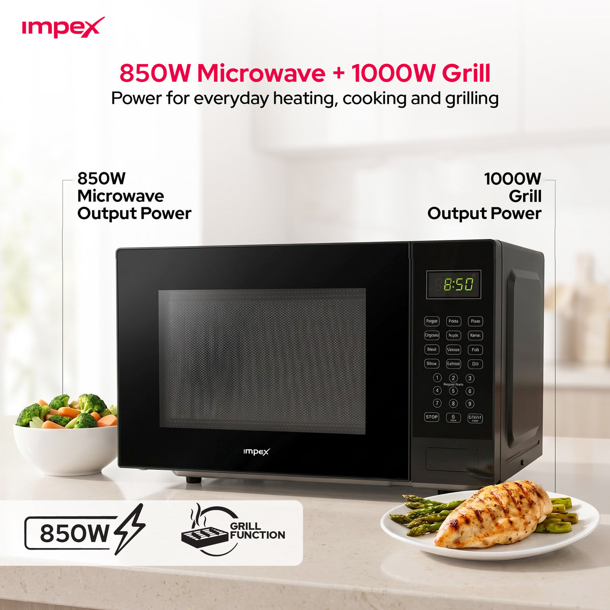 Impex MO8125DGB – 25L Digital Grill Microwave Oven with 9 Preset Menus