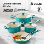 Delici 8-Piece Ceramic Nonstick Cookware Set Green NCC8TG | Made in India