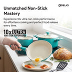 Delici 8-Piece Ceramic Nonstick Cookware Set Green NCC8TG | Made in India