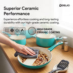 Delici 8-Piece Ceramic Nonstick Cookware Set Green NCC8TG | Made in India