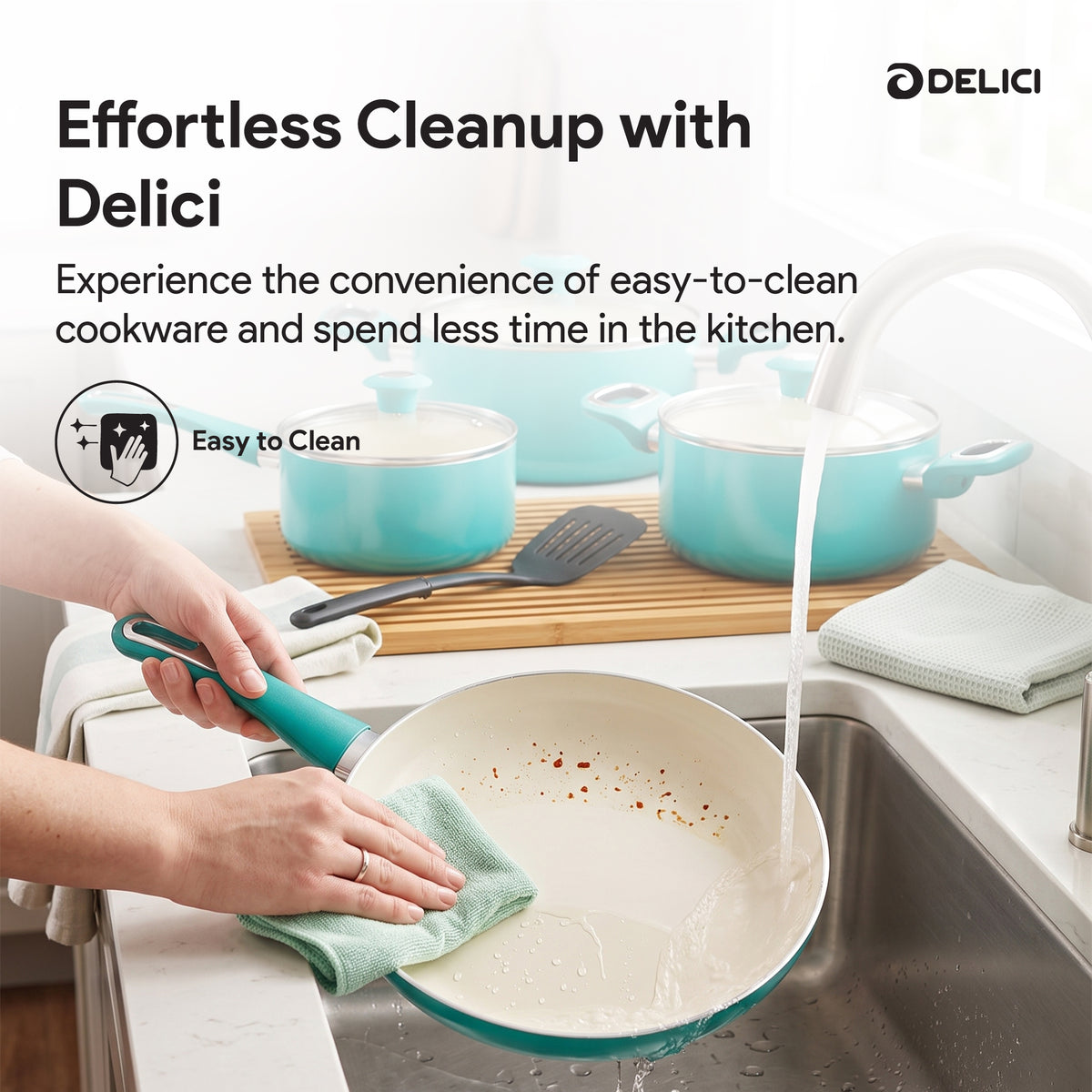 Delici 8-Piece Ceramic Nonstick Cookware Set Green NCC8TG | Made in India