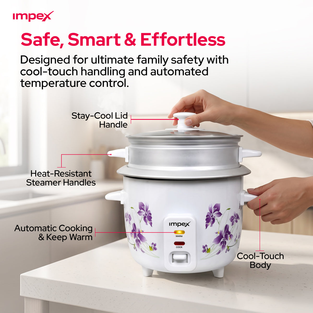Impex RC2801 – 1 Litre 400W Electric Rice Cooker with Steamer Function