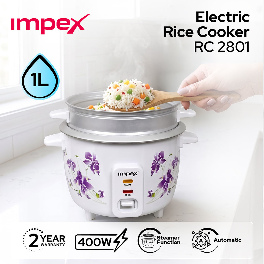Impex RC2801 – 1 Litre 400W Electric Rice Cooker with Steamer Function