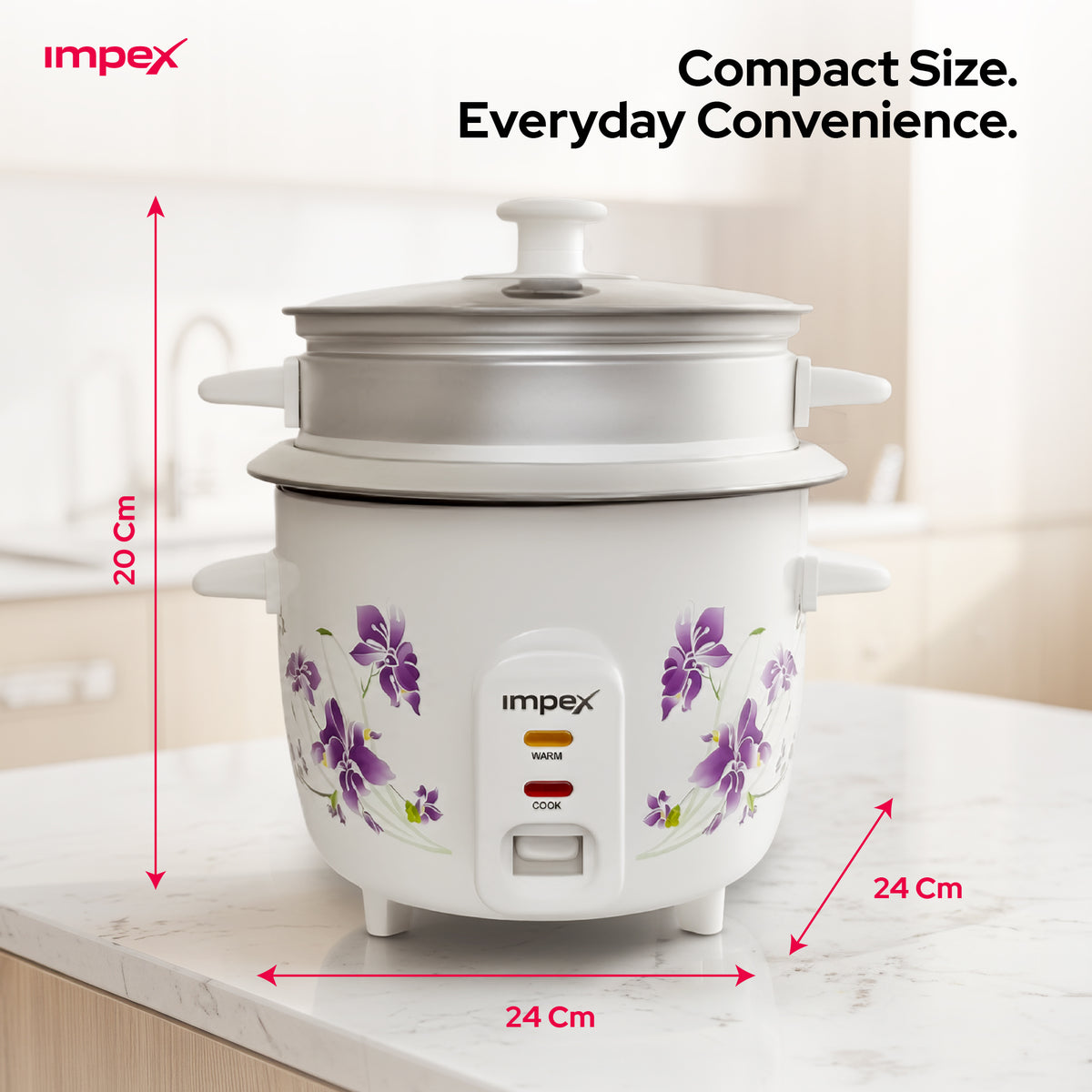 Impex RC2801 – 1 Litre 400W Electric Rice Cooker with Steamer Function