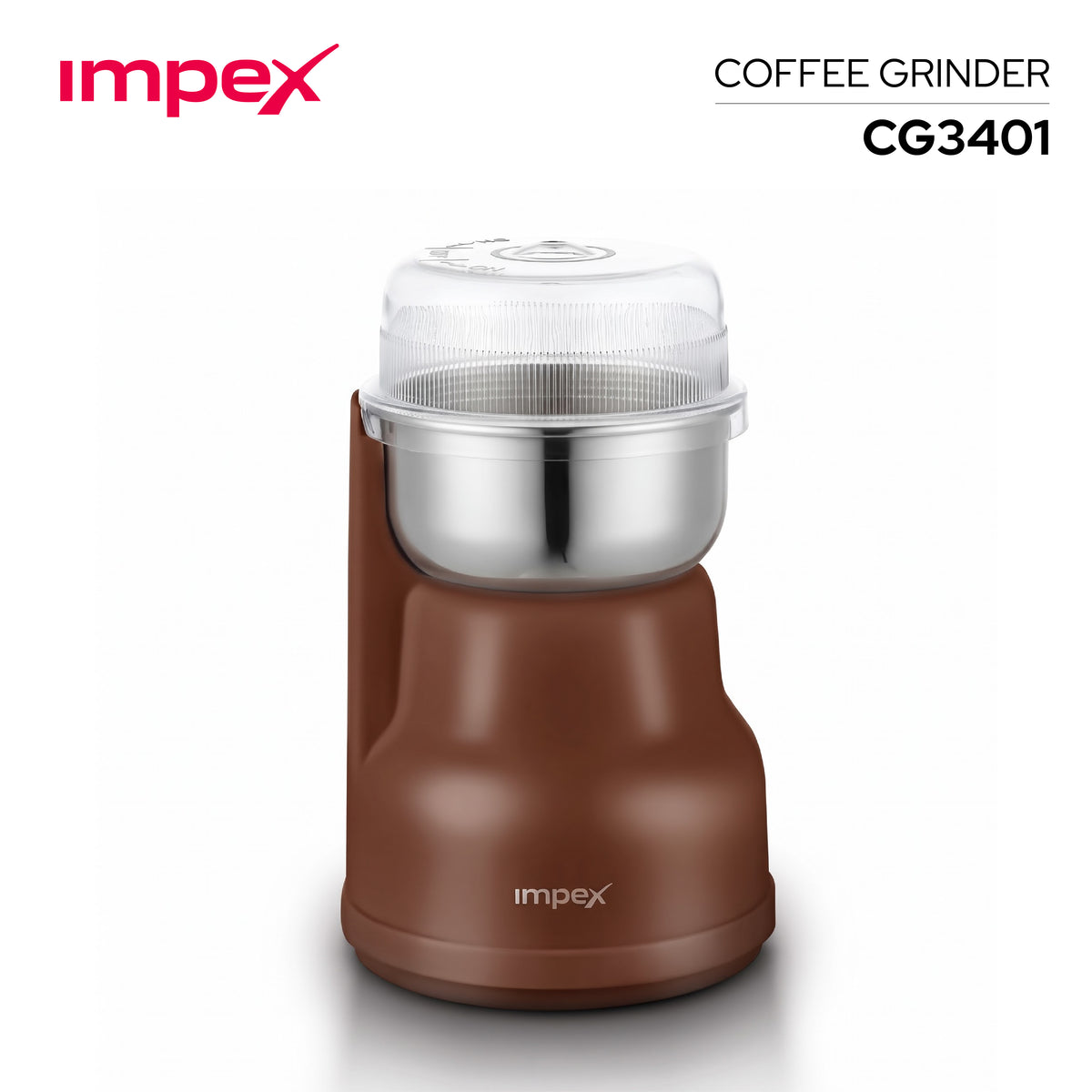 مطحنة قهوة Impex CG3401 بقوة 200 واط مع شفرة من الفولاذ المقاوم للصدأ وحماية من الحرارة الزائدة