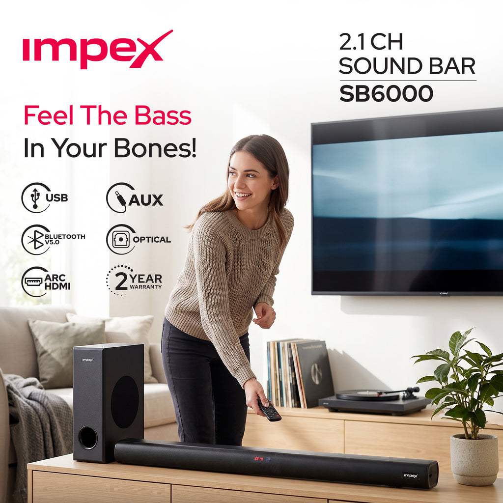 Impex BeatBeam SB6000 2.1 Soundbar | 120W | Wireless Subwoofer | 3D Audio EQ