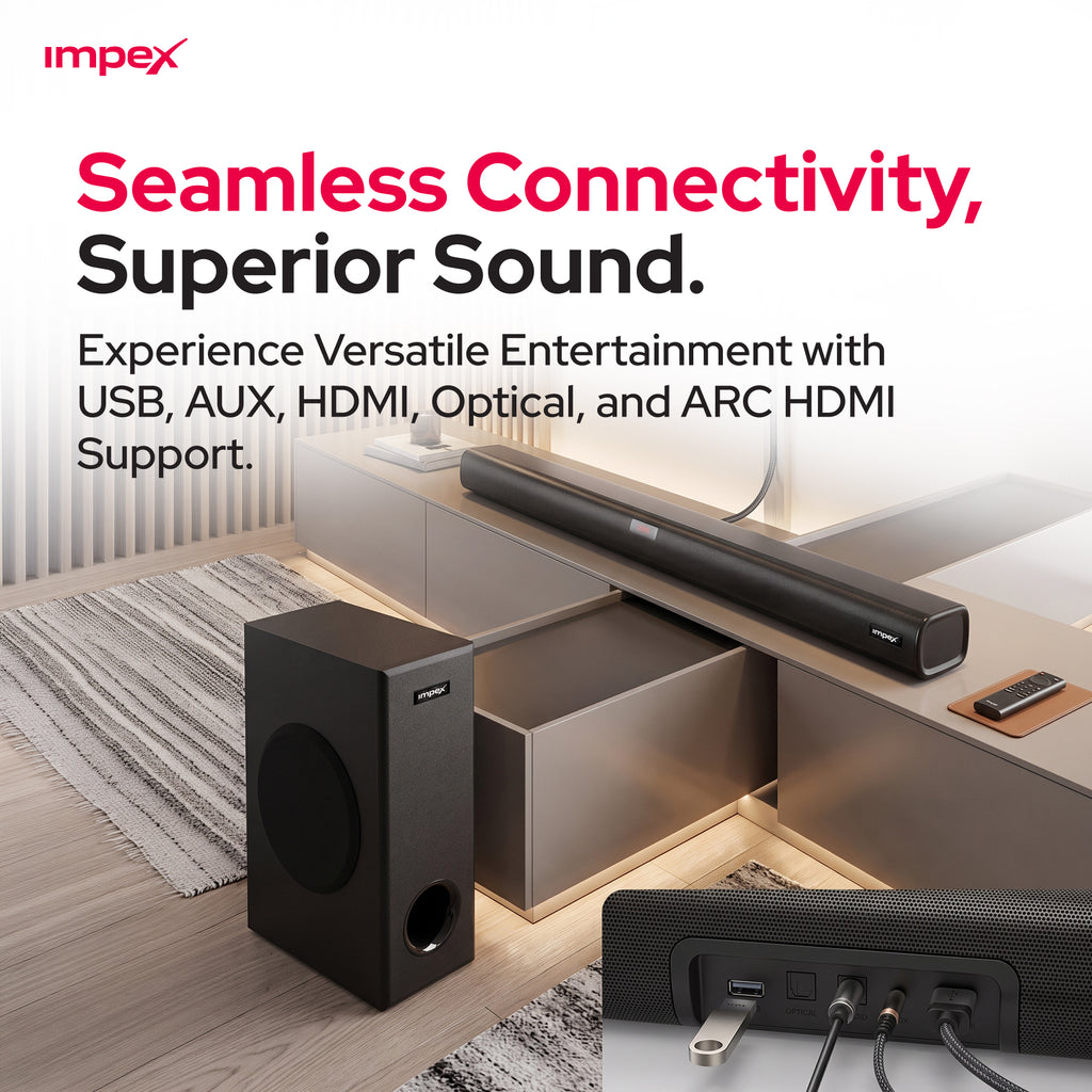 Impex BeatBeam SB6000 2.1 Soundbar | 120W | Wireless Subwoofer | 3D Audio EQ