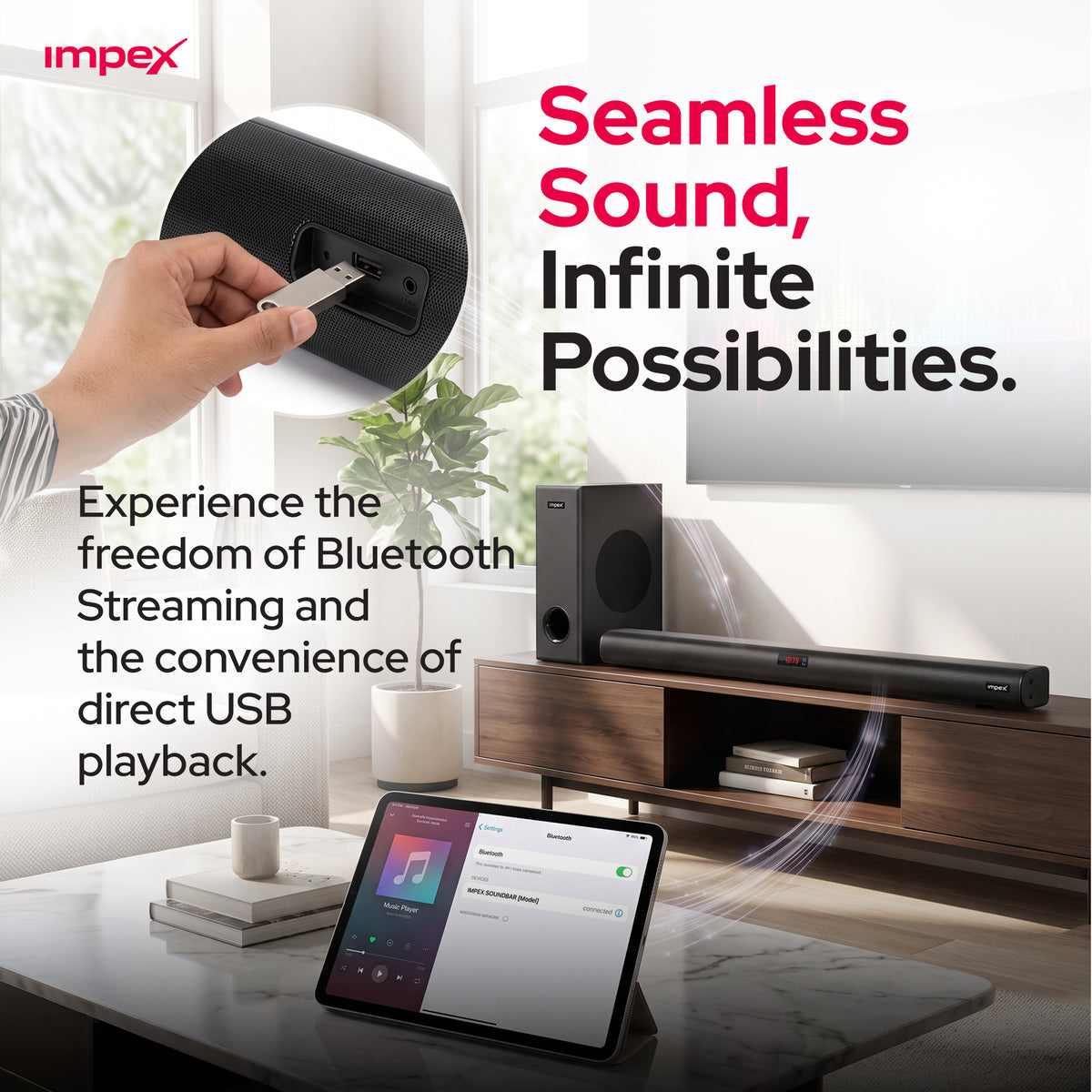 Impex BeatBeam SB6000 2.1 Soundbar | 120W | Wireless Subwoofer | 3D Audio EQ