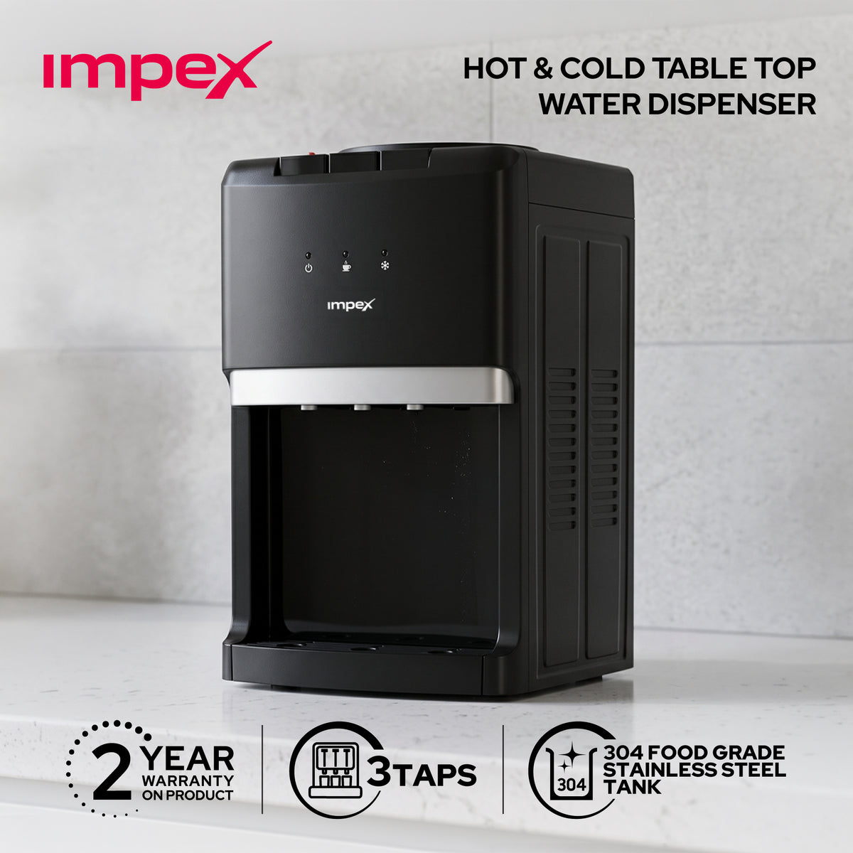 Impex WD3903C - موزع مياه مكتبي بـ3 حنفيات مع تبريد بالضاغط وخزانة