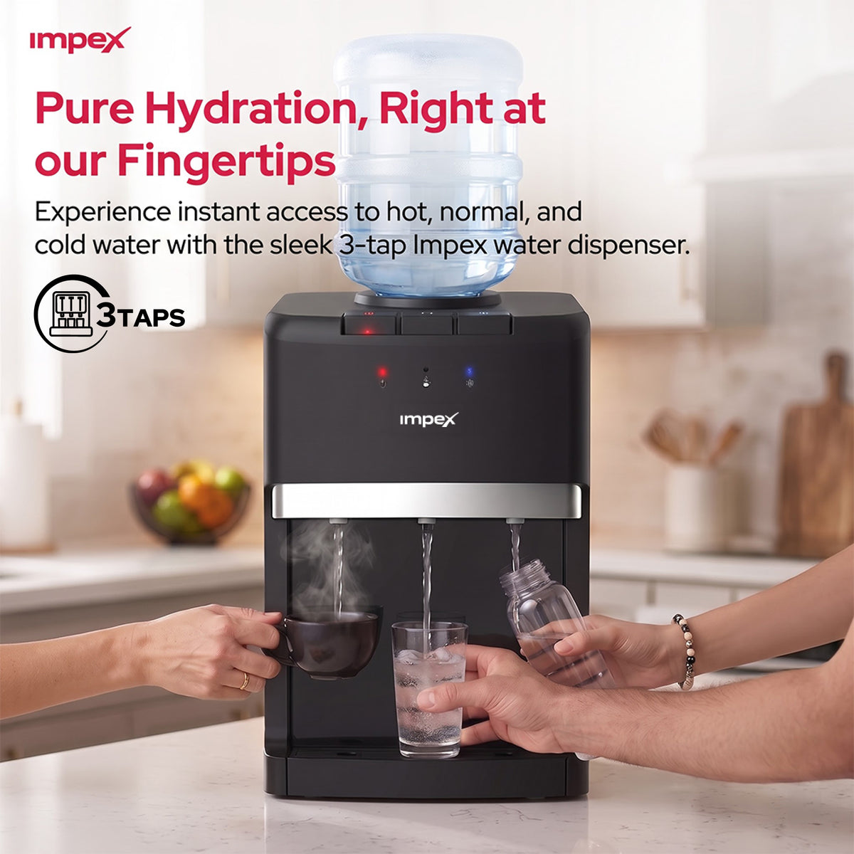 Impex WD3903C - موزع مياه مكتبي بـ3 حنفيات مع تبريد بالضاغط وخزانة